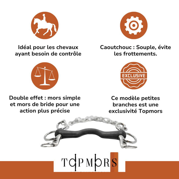 Les points forts de Notre mors pelham petites branches caoutchouc a passage de lanque